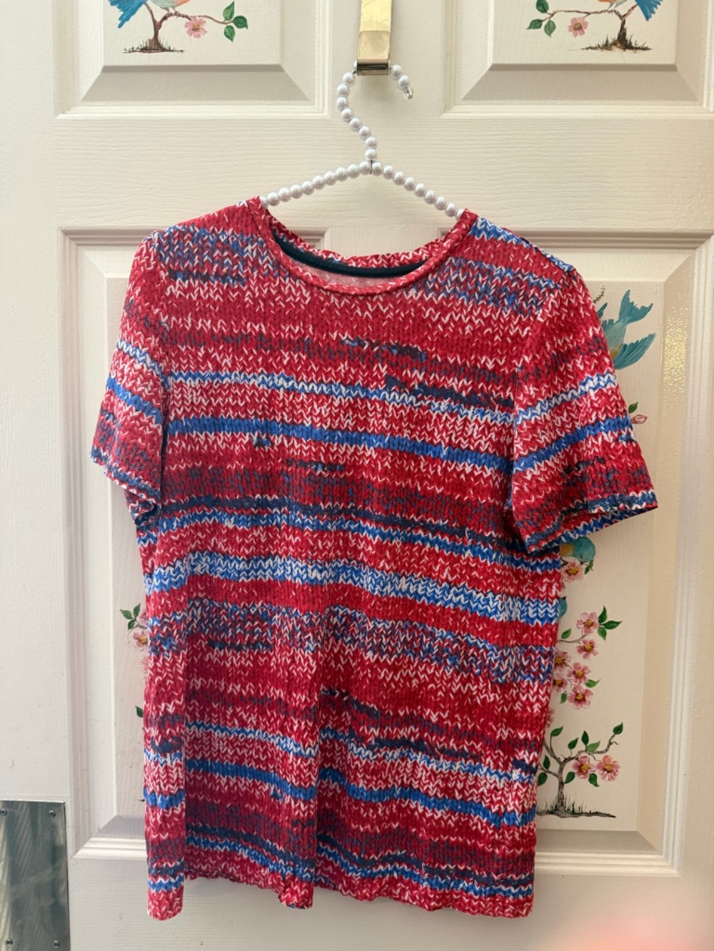 Red Multicolor Knit Short-Sleeve Skirt by